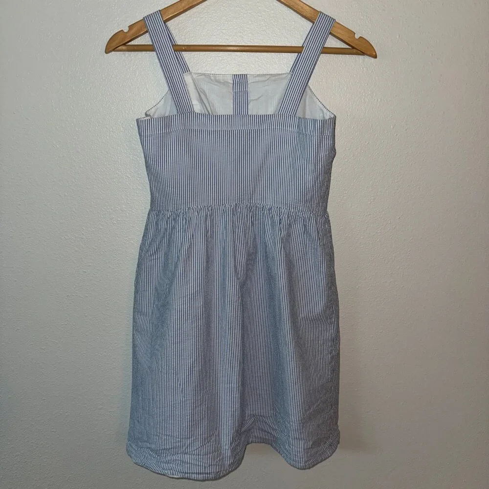 J. Crew Button Front‎ Blue White Striped Seersucker Dress Size 0